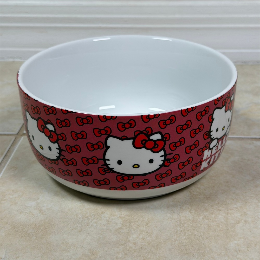 Sanrio Hello Kitty Bowl Red Bow Ceramic Zrike Brands SIL-35046 Pet Bowl